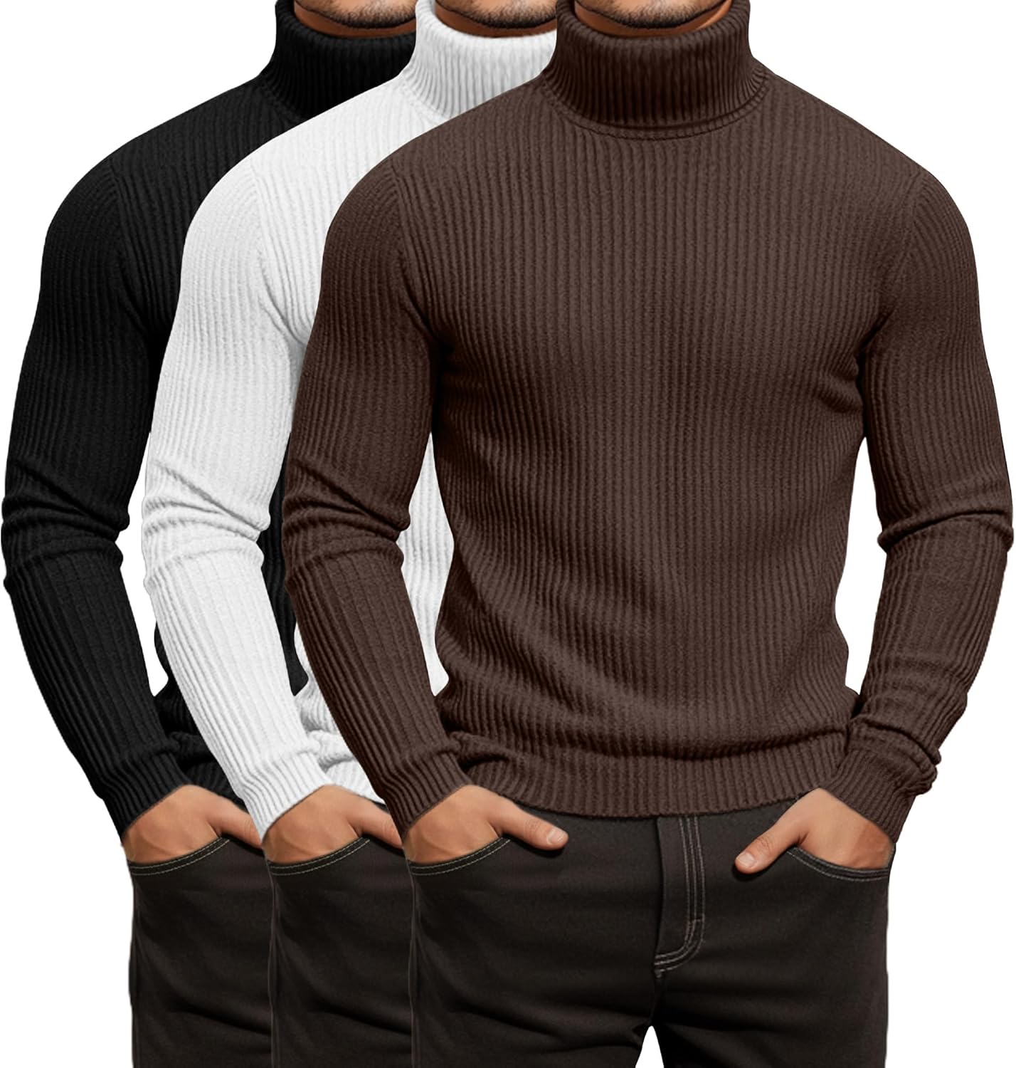 Men's Ribbed Turtleneck Shirts - Lightweight Long Sleeve Sweaters