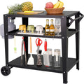 Black Outdoor Grill Cart with Wheels - Heavy-Duty 3-Tier Prep Table