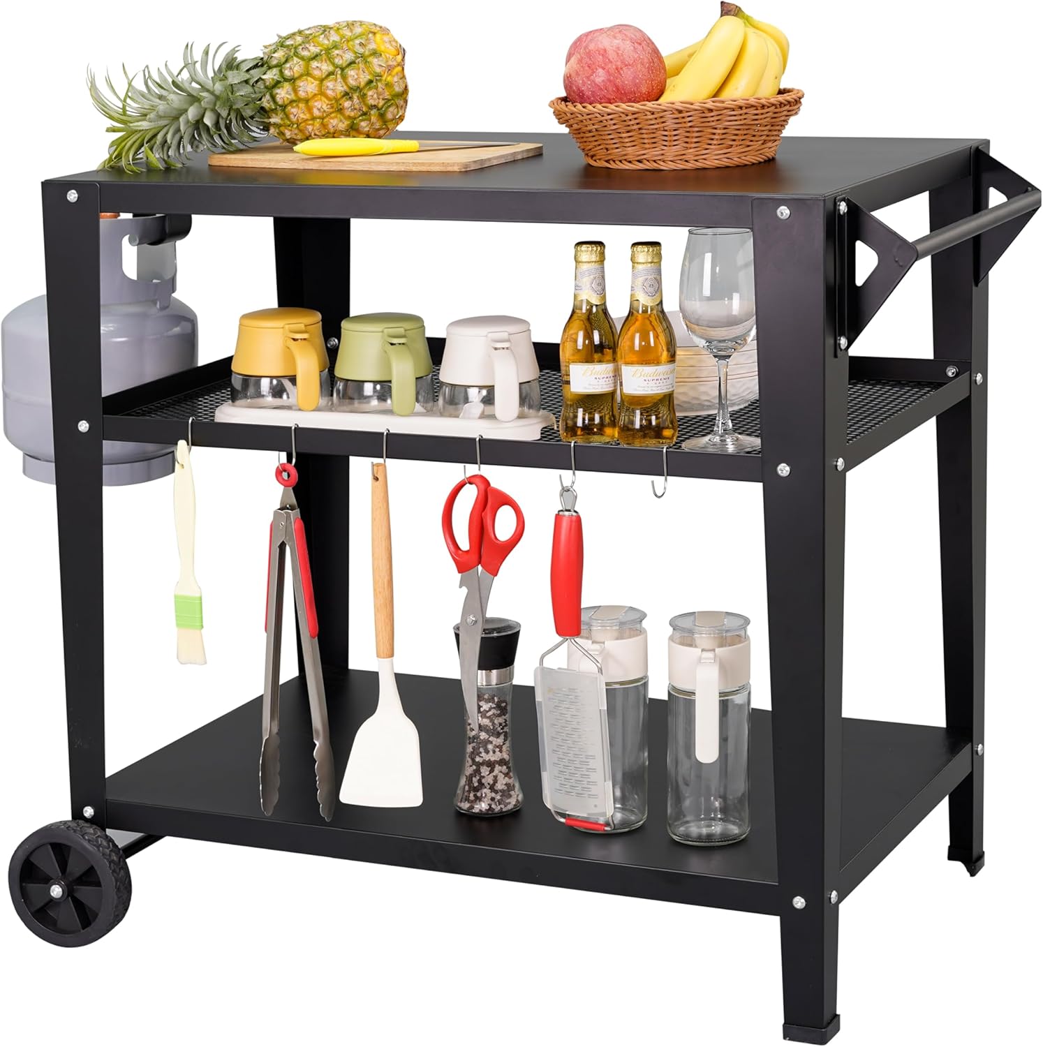 Heavy-Duty 3-Tier BBQ Prep Table for Outdoor Cooking Needs