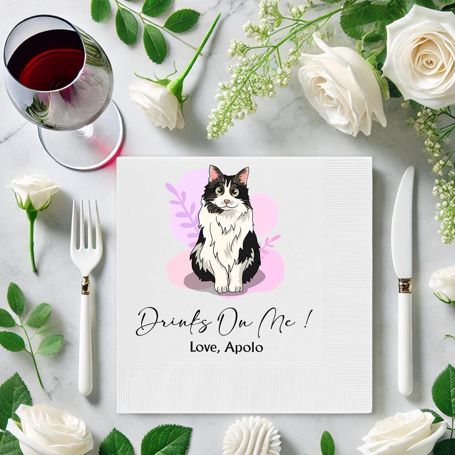 Personalized Cartoon Pet Portrait Napkins - Perfect Wedding Favors!