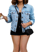 JMOJO 2025 Cropped Denim Jacket for Women - Stretchy Fitted Shacket