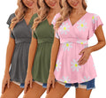 Maternity Shirts 3 Pack Flying Short Sleeve Nursing Tops - Pack of 3