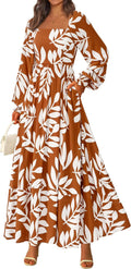 Women Floral Maxi Dress Square Neck Long Sleeve - Flowy 2025