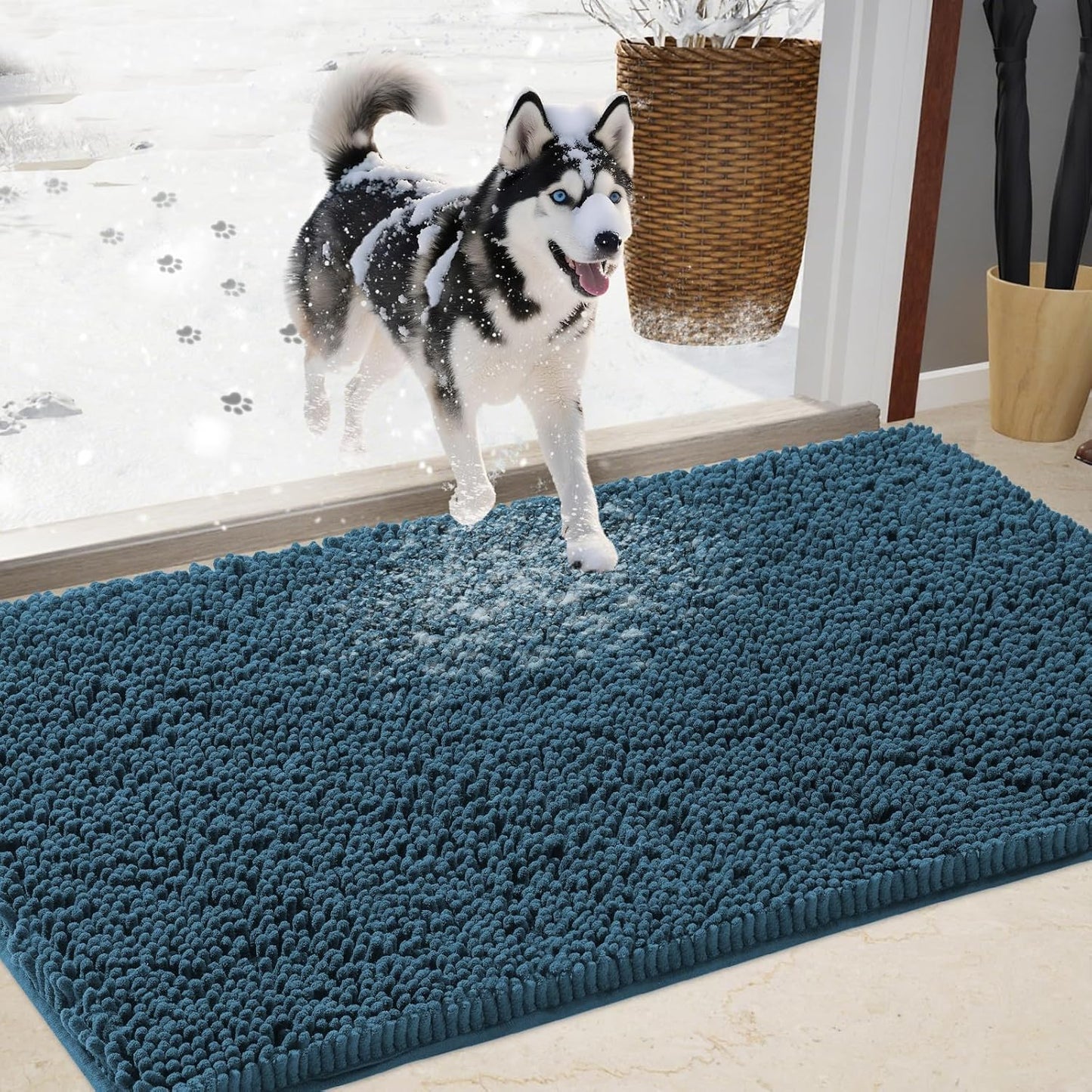 Chenille Absorbent Outdoor Doormat for Muddy Paws and Shoes