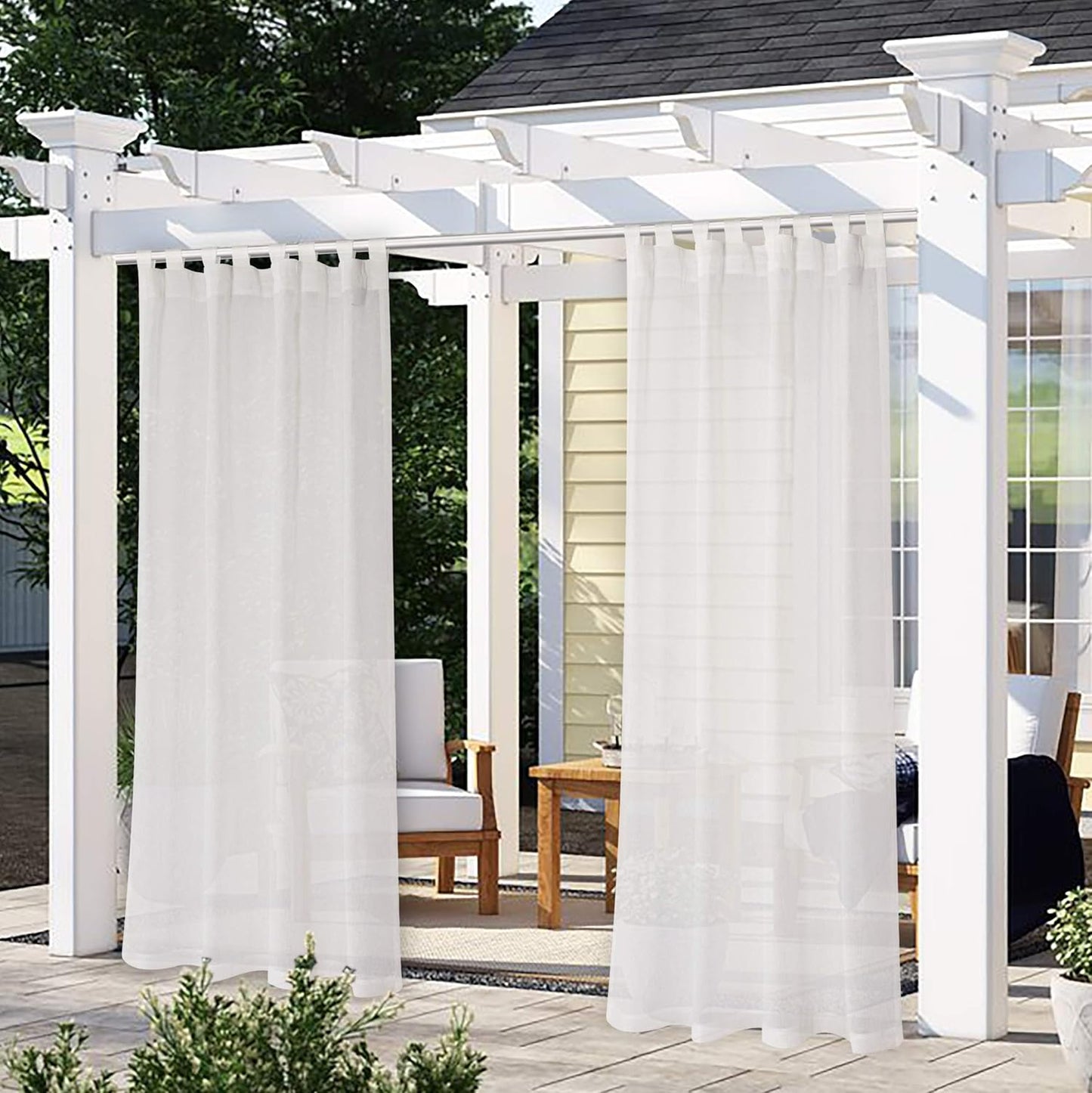 LORDTEX Burlap Linen Look Outdoor Curtain for Patio - 2 Panels