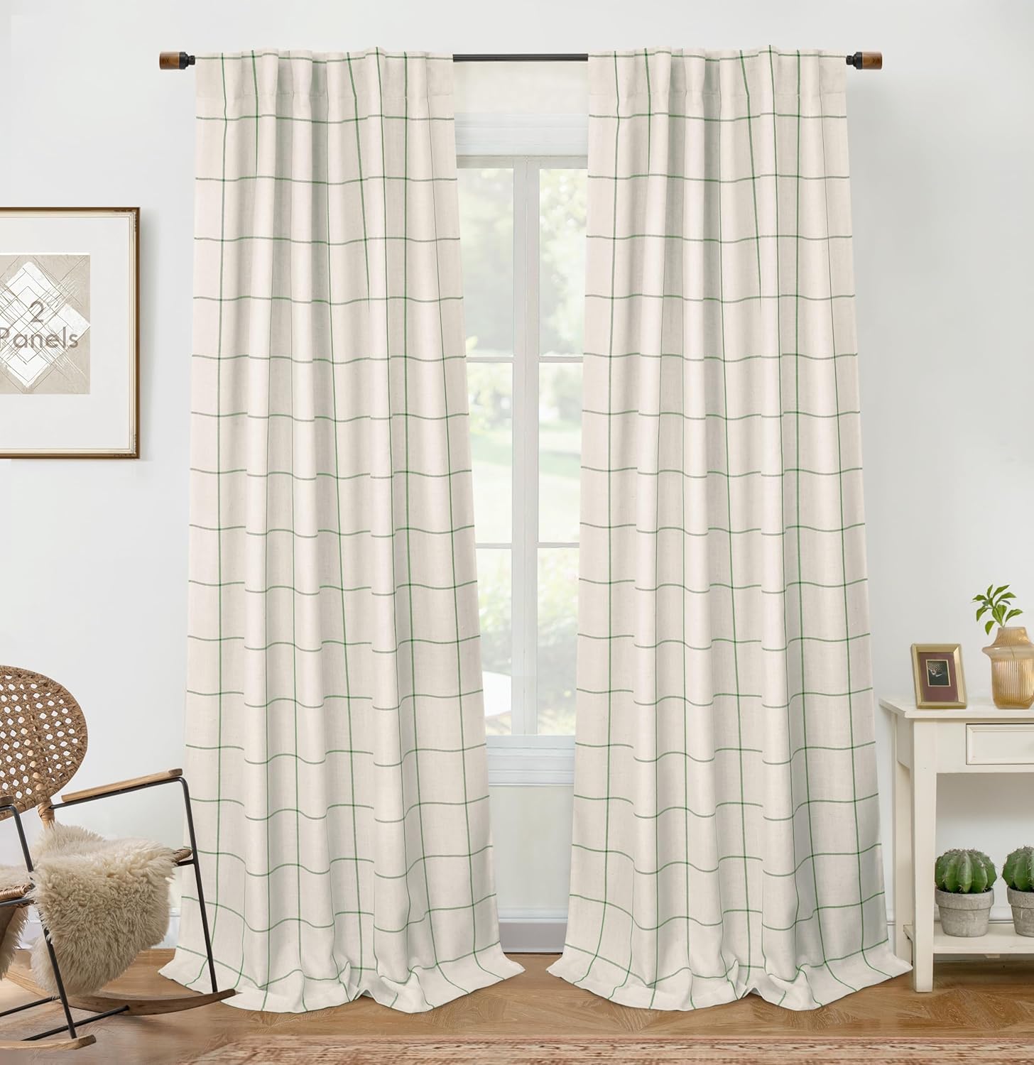 DriftAway 100% Blackout Windowpane Plaid Linen Curtains 84 in