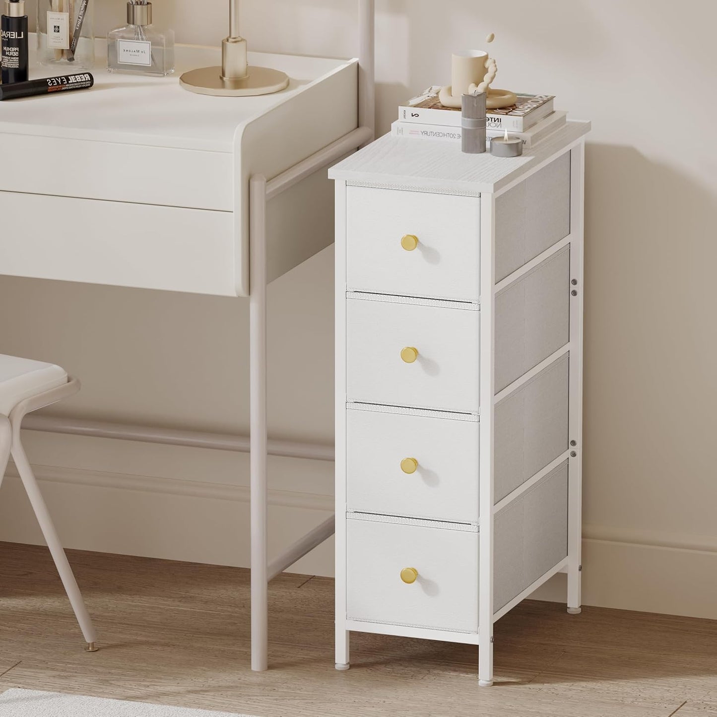 Fixwal Narrow Storage Cabinet for Small Spaces with 4 Drawers