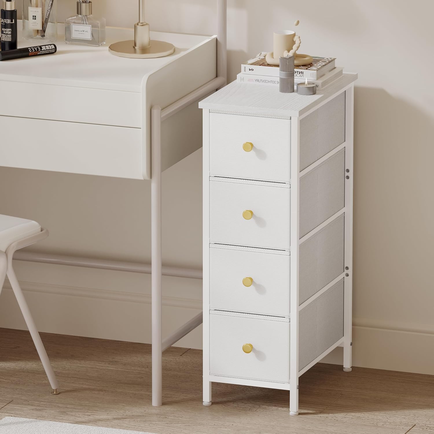 Fixwal Narrow Storage Cabinet for Small Spaces with 4 Drawers