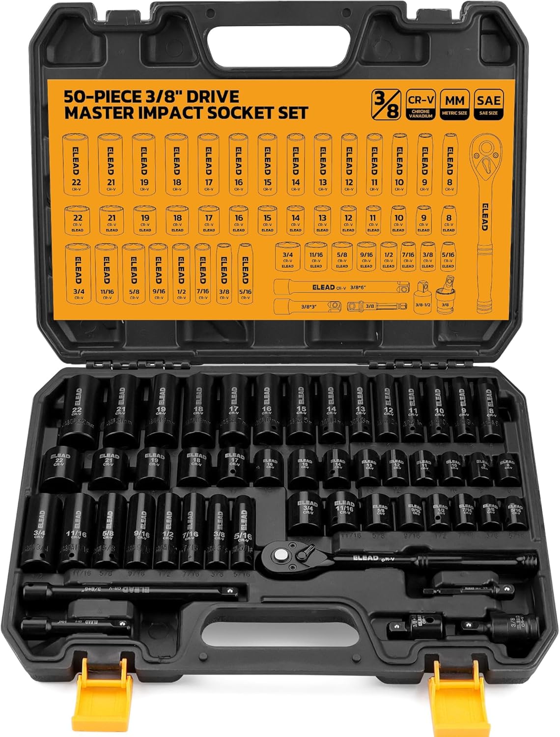 3/8ft' Drive Impact Socket Set - 50-Piece Durable Tool Kit