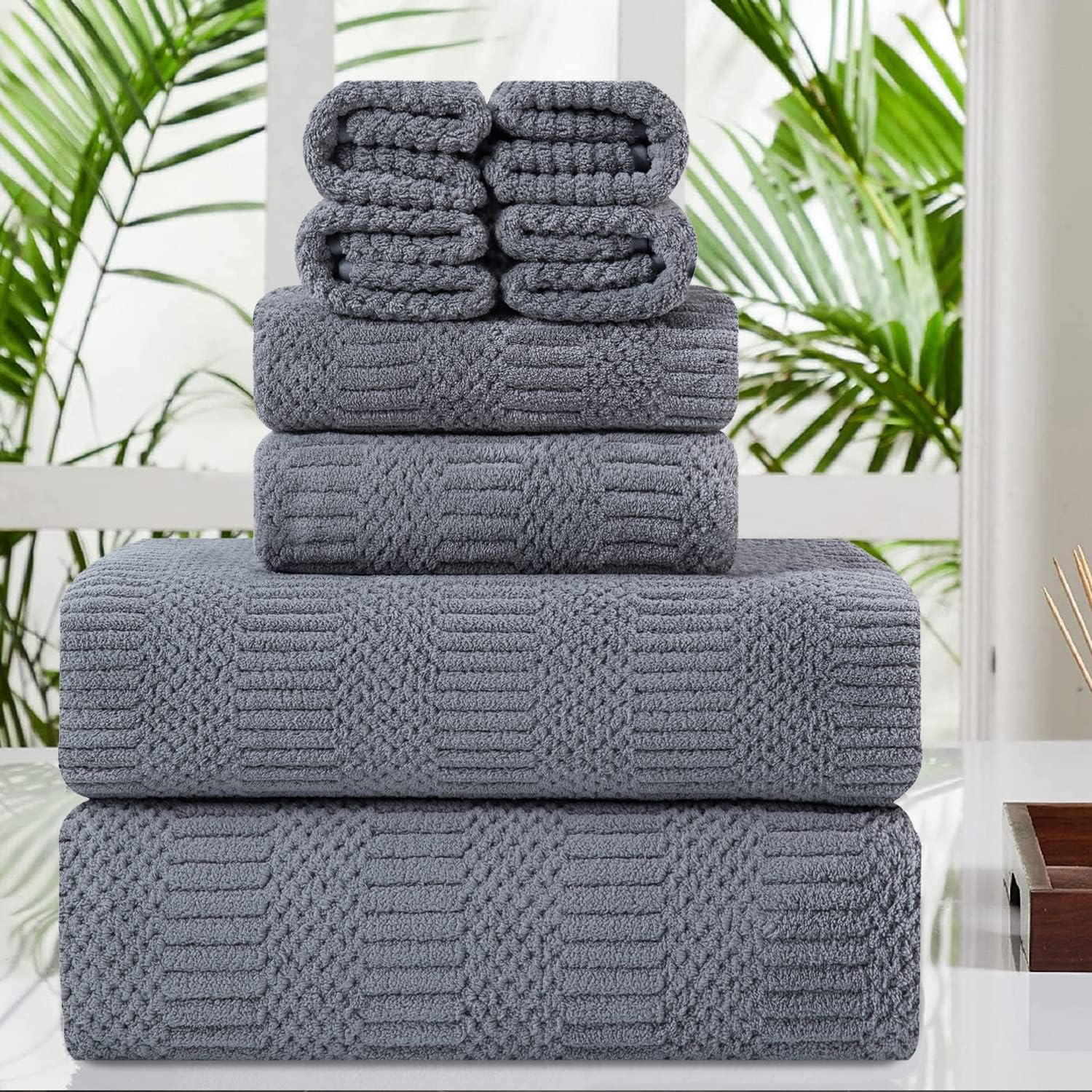 Oversized Gray Bath Towel Set - 8 Piece Highly Absorbent Towels