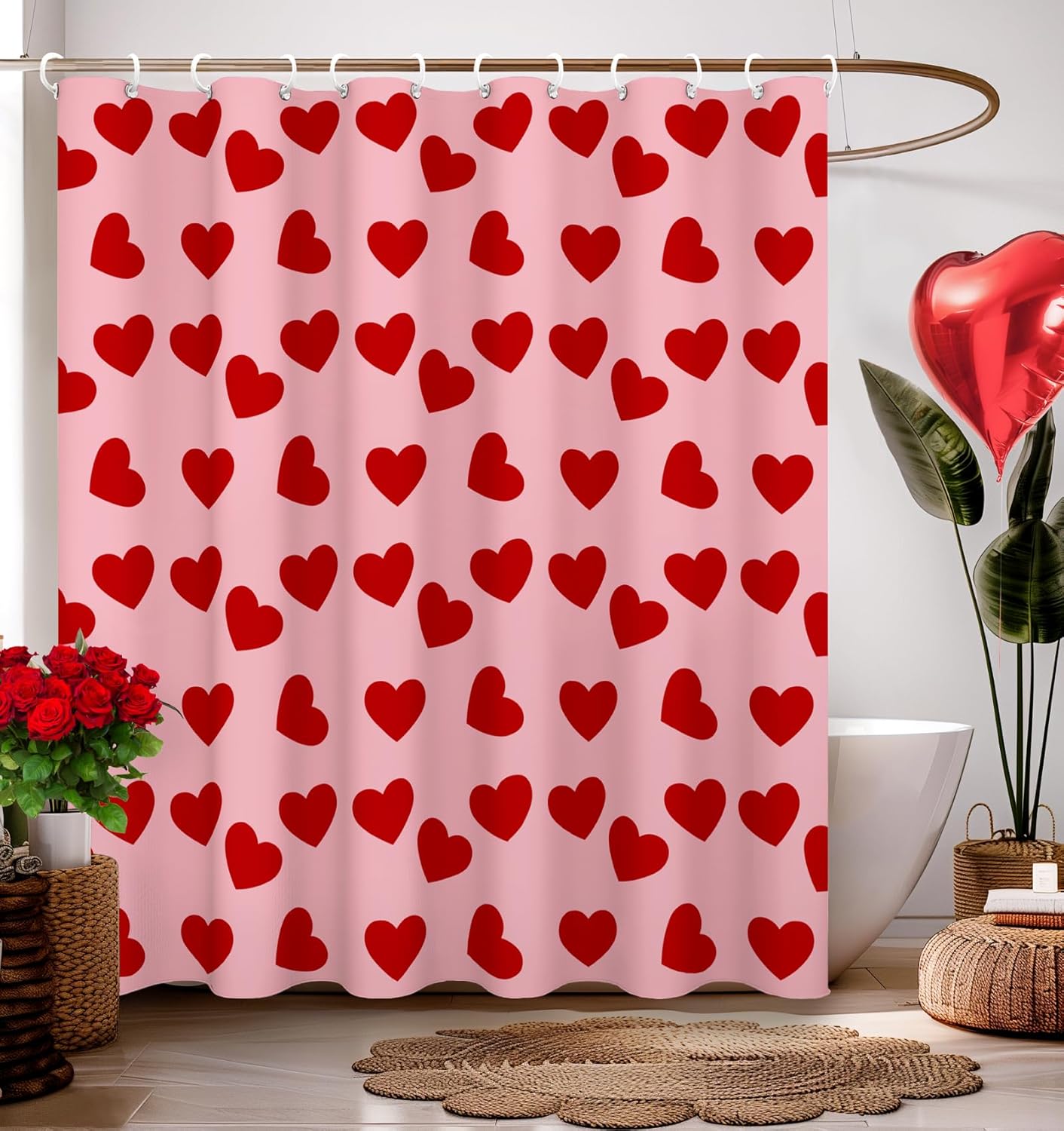 Heart Design Shower Curtain - Pretty & Unique 72x72 Inch