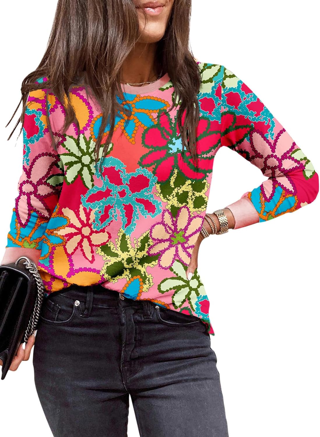 EVALESS Polka Dot Long Sleeve Tshirt for Women