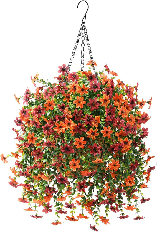 Artificial Faux Hanging Flowers Basket for Outdoor Fall Decor
