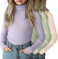 Girls Turtleneck Long Sleeve Ribbed Knit 3-Pack - Slim Fit Layer Tops