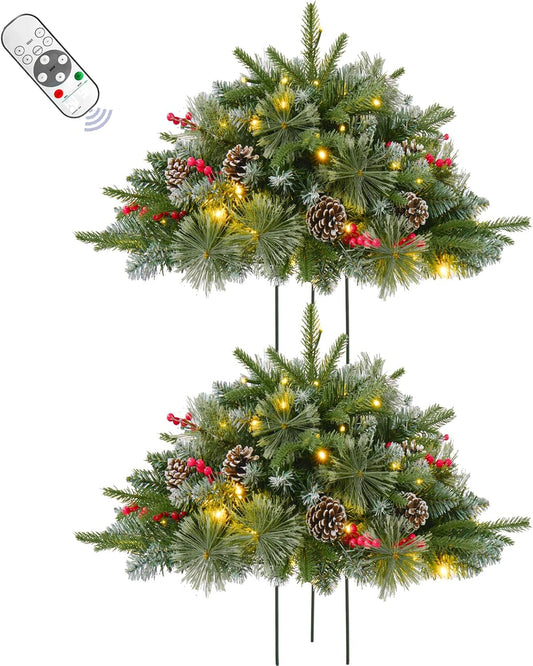 24 Inch Lighted Outdoor Christmas Tree with Dual Color LED Lights