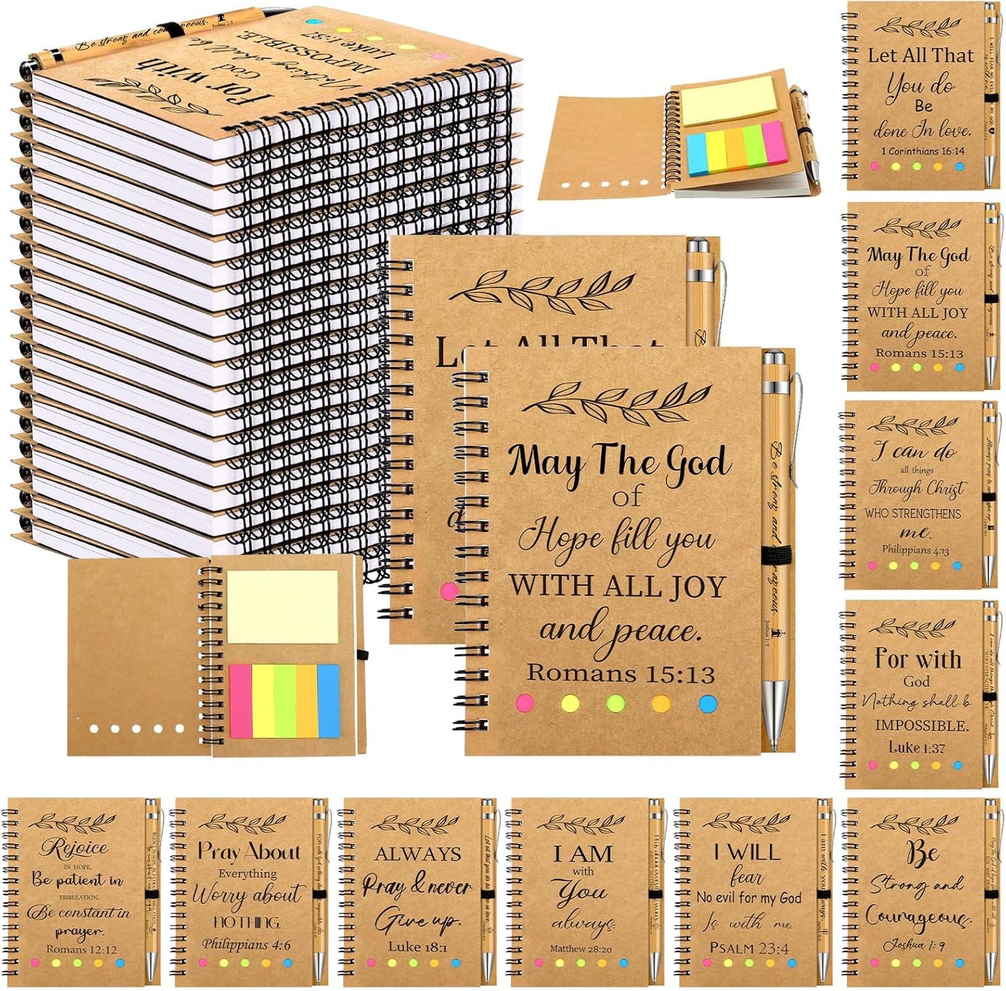 100pc Employee Appreciation & Church Gift Set: Spiraled Notebooks & Bible Pens