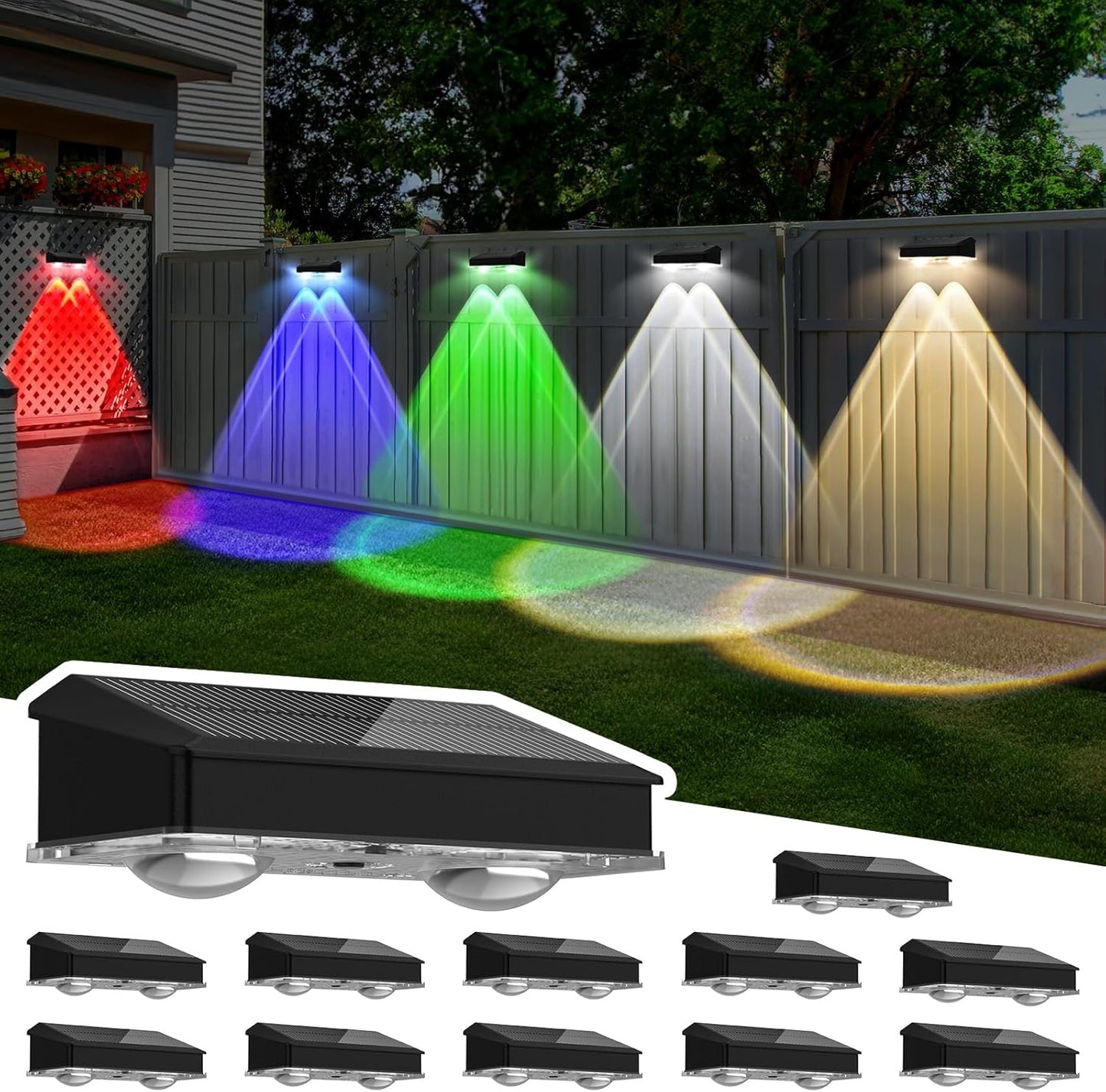 Solar Fence Lights Outdoor 12 Pack with Color Changing Modes