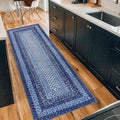 Printed Washable Runner Rug 2x10 Navy - Non Slip Hallway Runner
