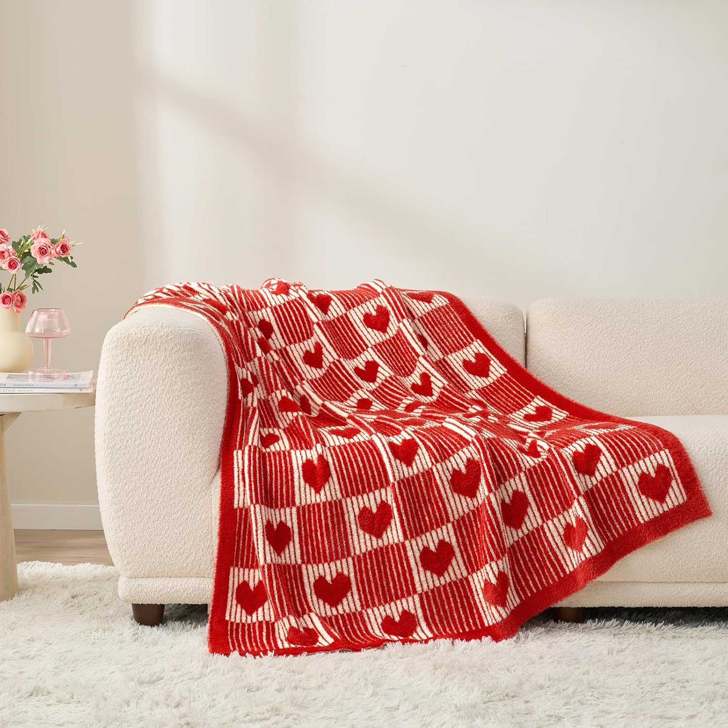 Snuggle Sac Red Heart Checkered Blanket for Cozy Comfort
