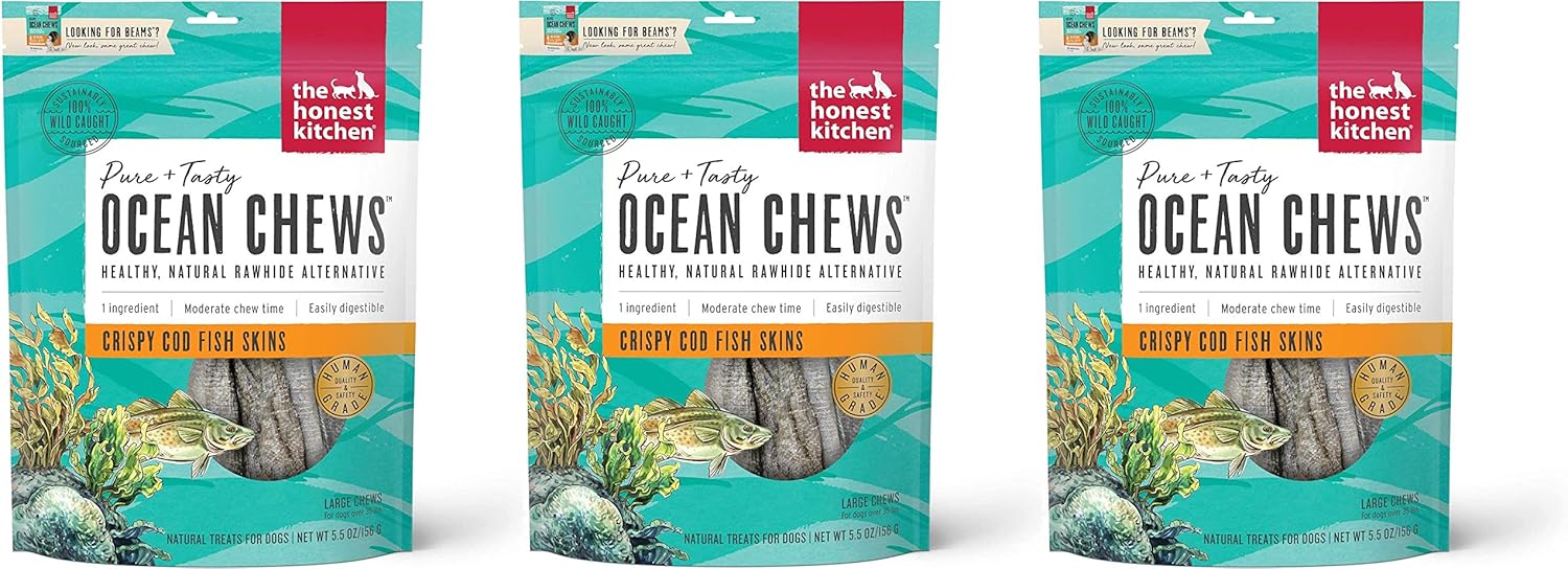 Crispy Cod Fish Skins Ocean Chews for Dogs - 3 Pack Treats