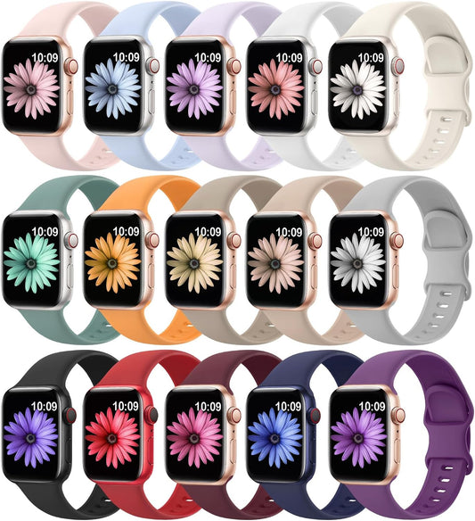 15 Pack Soft Silicone Apple Watch Bands - Comfort & Style for All