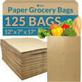Paper Grocery Bags 125 Pcs Bulk 12x7x17 - Heavy Duty Kraft