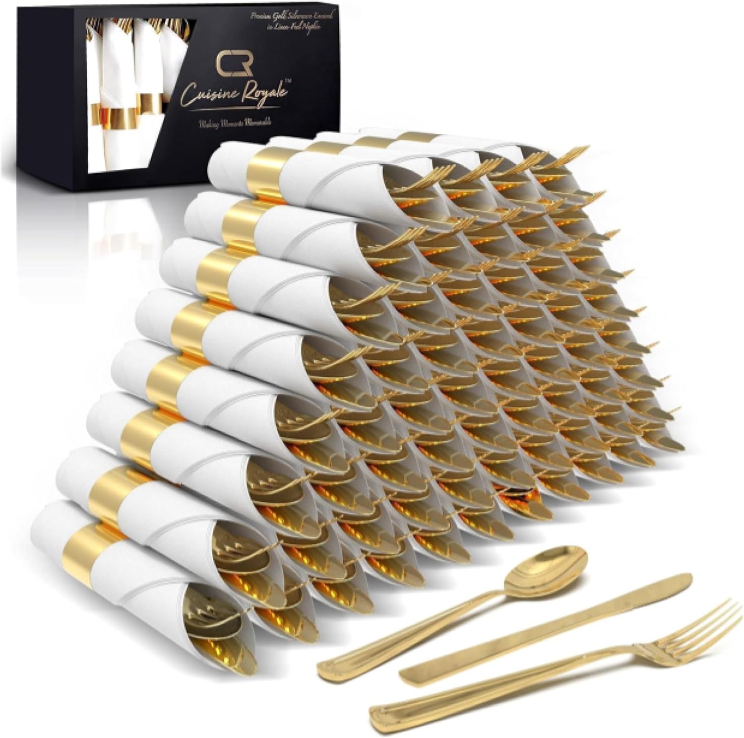 Elegant Gold Plastic Silverware Set for 50 Guests - Prestee