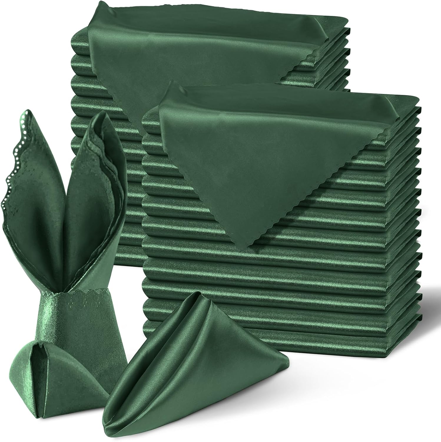 Forest Green Satin Dinner Napkins - Luxurious 100 Pack