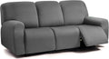 Squared Jacquard 8-Piece Recliner Sofa Cover - 3 Seater Dark Grey