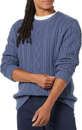 Men's 100% Cotton Long-Sleeve Fisherman Cable Knit Crew Sweater
