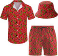 Men's 2 Piece Hawaiian Outfit: Shirt, Shorts, and Hat Set