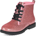 FITORY Girls/Boys Ankle Combat Boots with Side Zipper - Sparkle