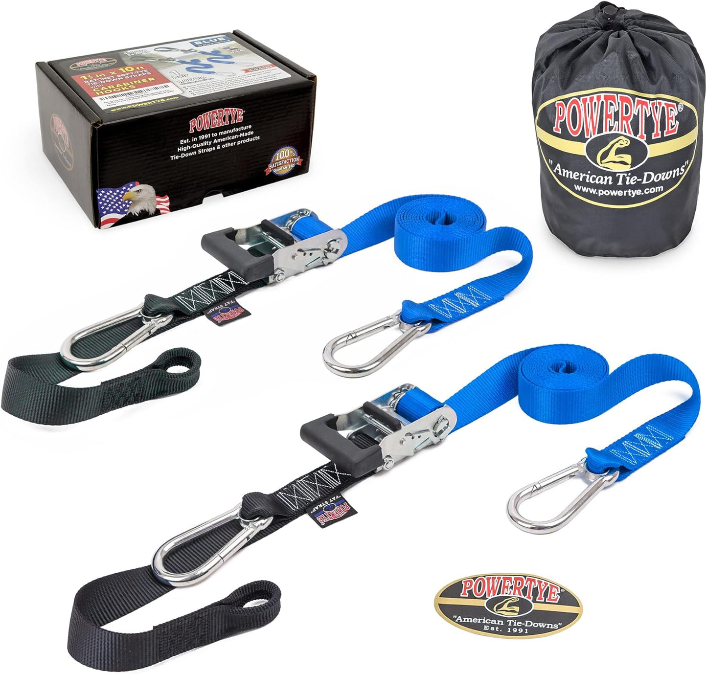 PowerTye Extra Long Heavy Duty Ratchet Tie Down Straps for Cargo