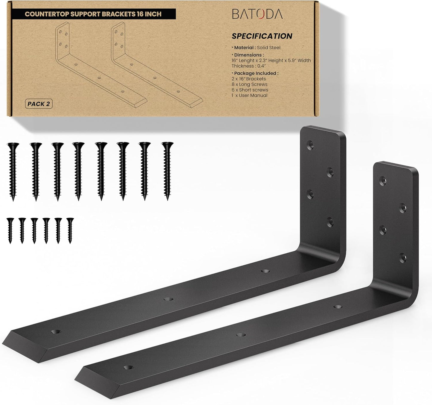 BATODA 16 Countertop Support Steel Brackets for Heavy Duty Use