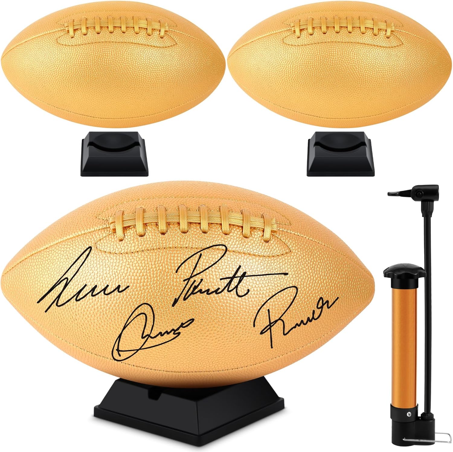 Hiboom Gold Autograph Football Set with Display Stand and Pump