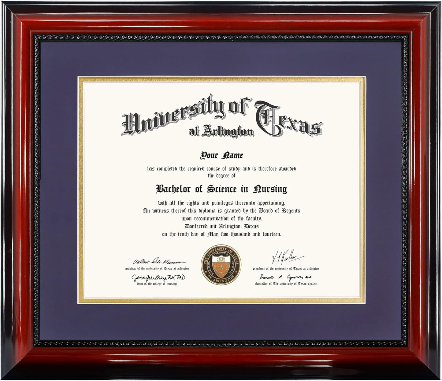 11x14 Diploma Degree Frame with Purple Mat and Cherry Finish