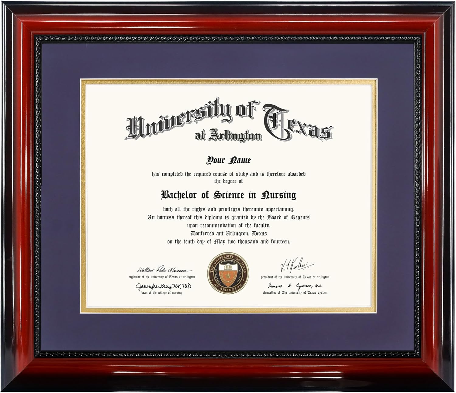 11x14 Diploma Degree Frame with Purple Mat and Cherry Finish