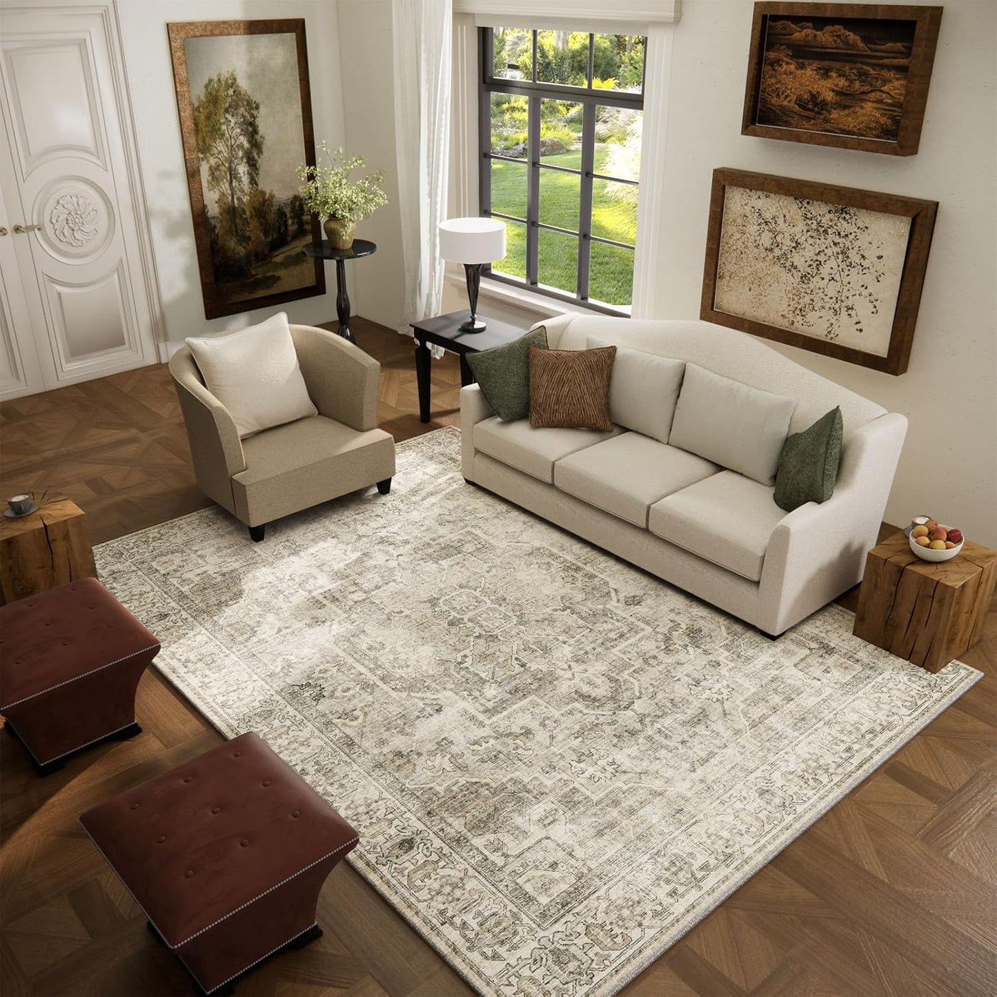 Washable Area Rugs for Living Room: Soft Non-Slip 5x7 Carpet