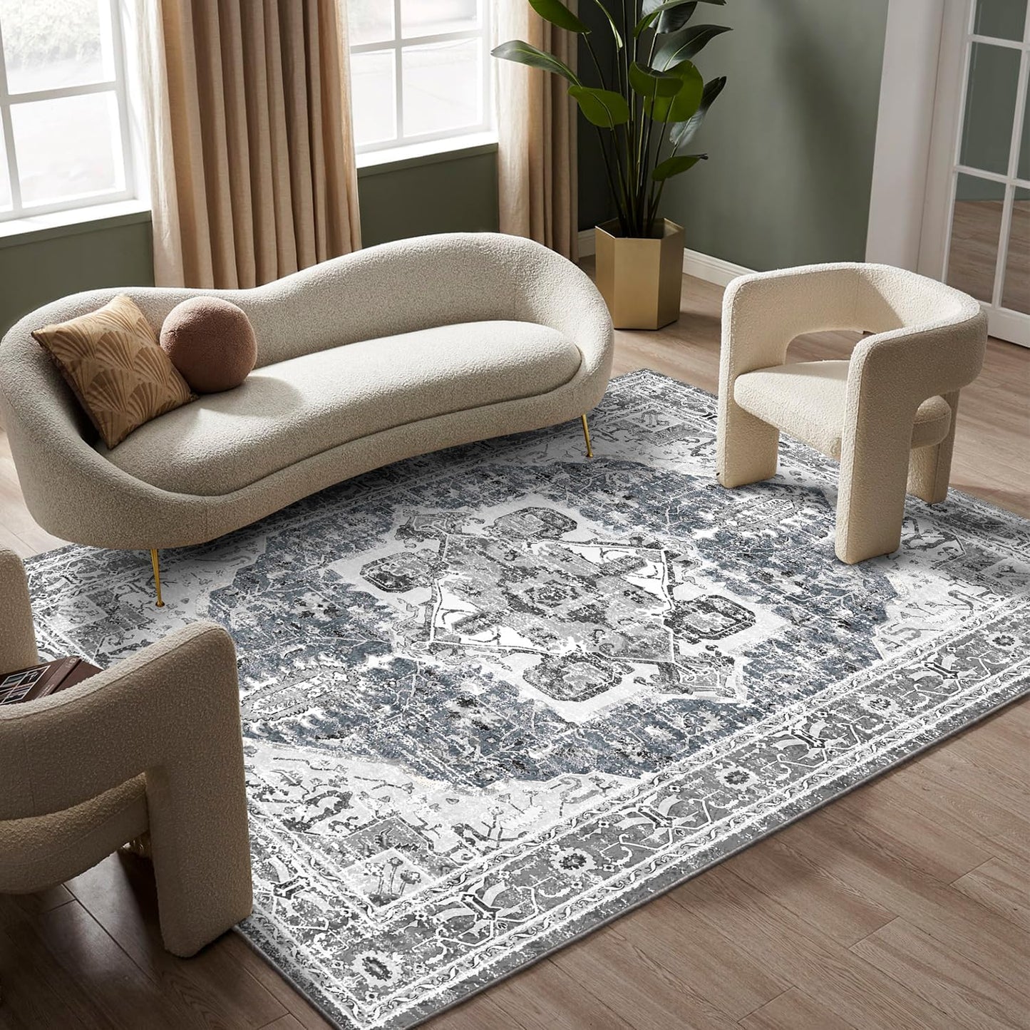 Soft Boho Vintage 5x7 Area Rugs for Living Room and Bedroom