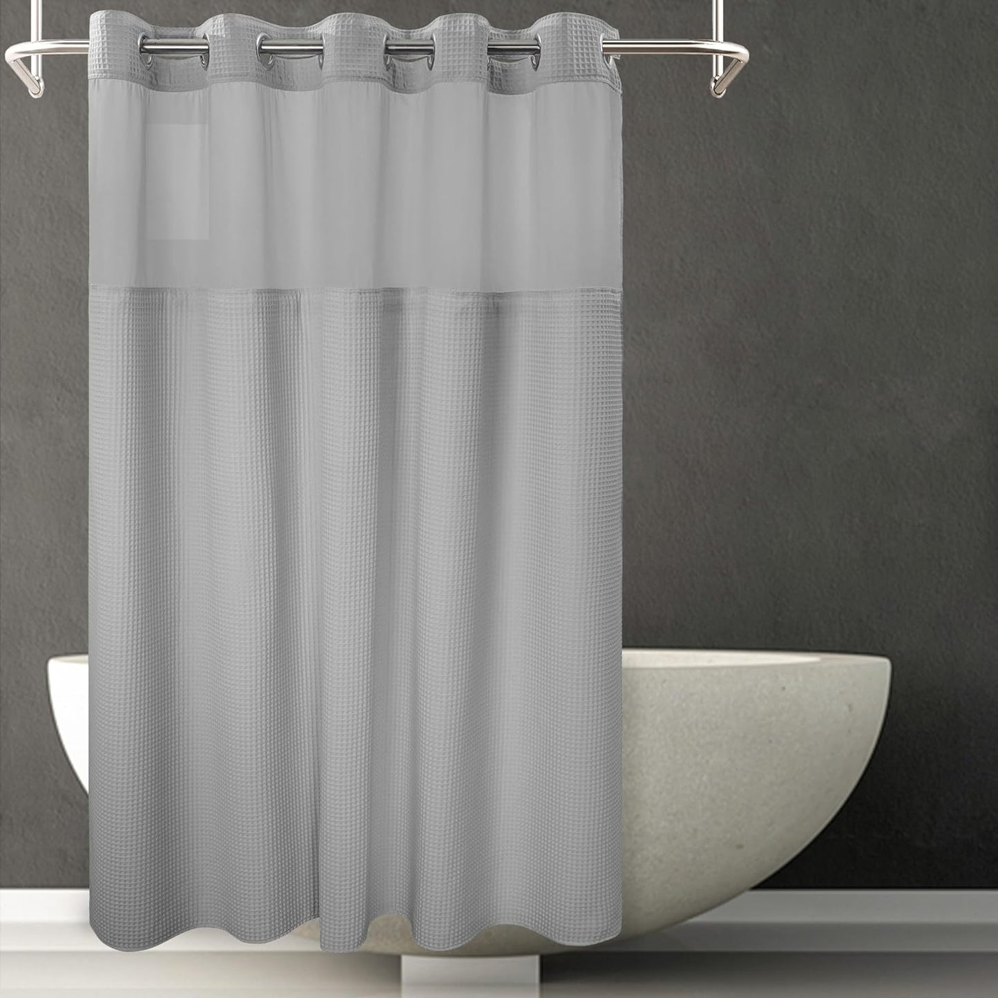 River Dream Gray Fabric Shower Curtain Set with Replacement Liner