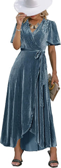 BerryGo Women's Velvet V Neck Wrap Semi Formal Maxi Dress - Party