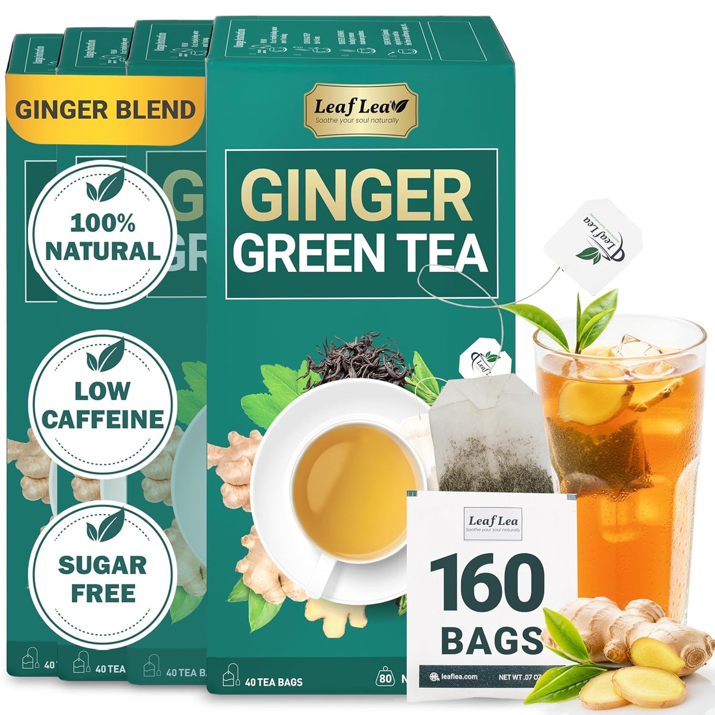 Premium Ginger Green Tea Bags Blend for Healthy Digestion