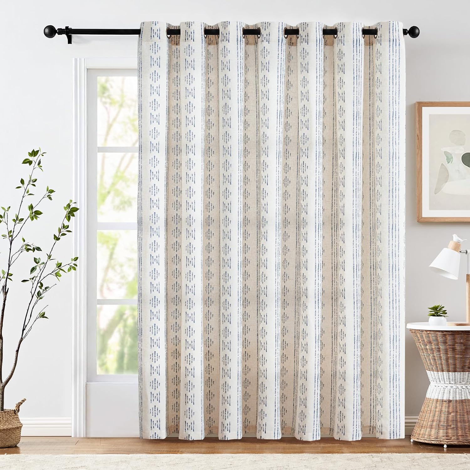Boho Curtains for Sliding Patio Door - Blue Farmhouse Style