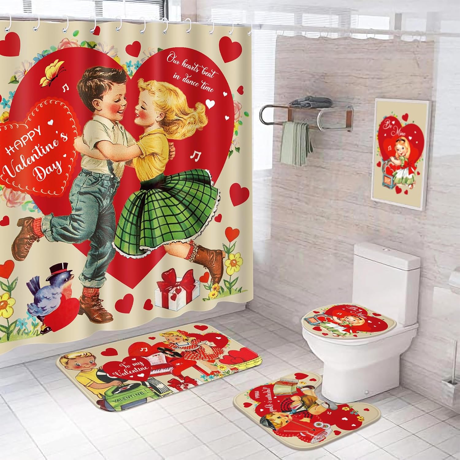 Watercolor Valentine's Bathroom Set - 4 Pieces