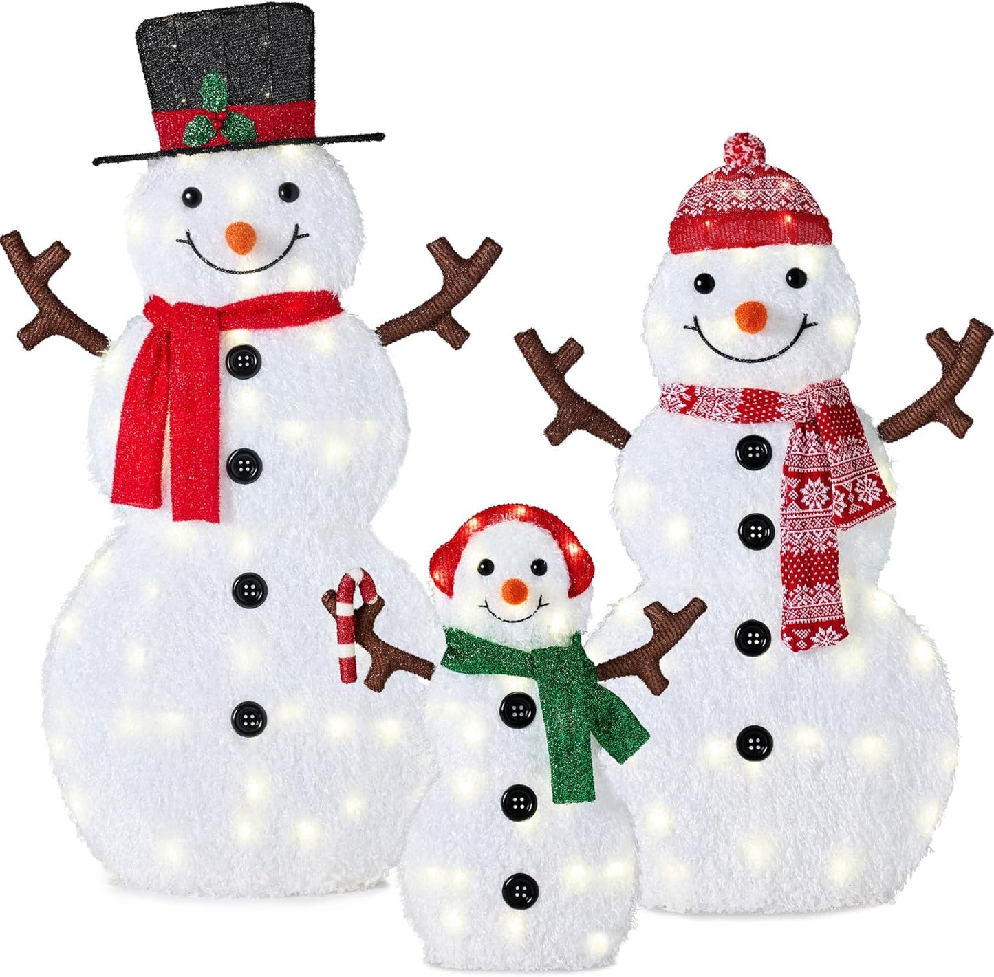 4ft 3-Piece Lighted Christmas Snowman Family Set for Outdoors