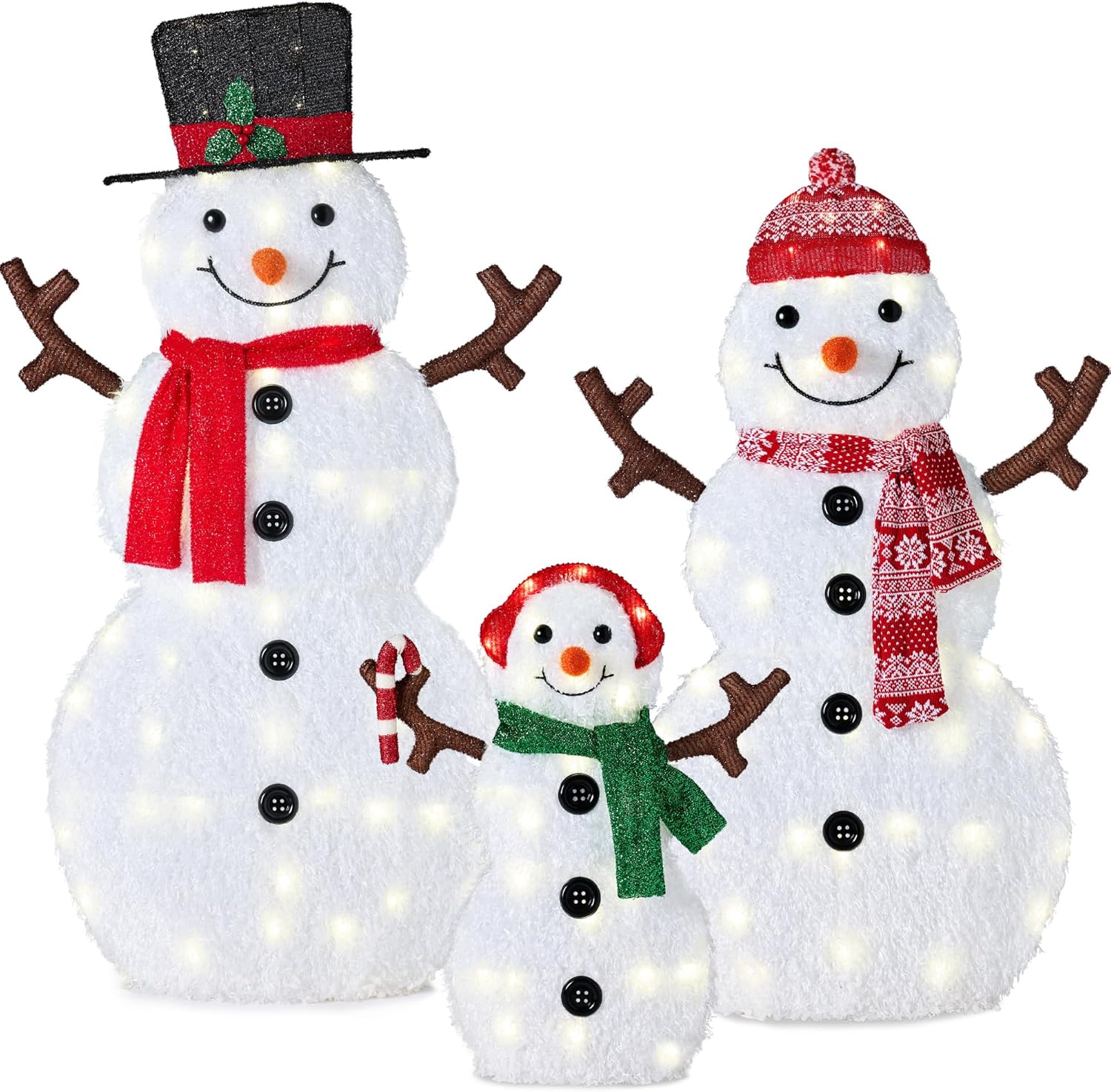 4ft 3-Piece Lighted Christmas Snowman Family Set for Outdoors