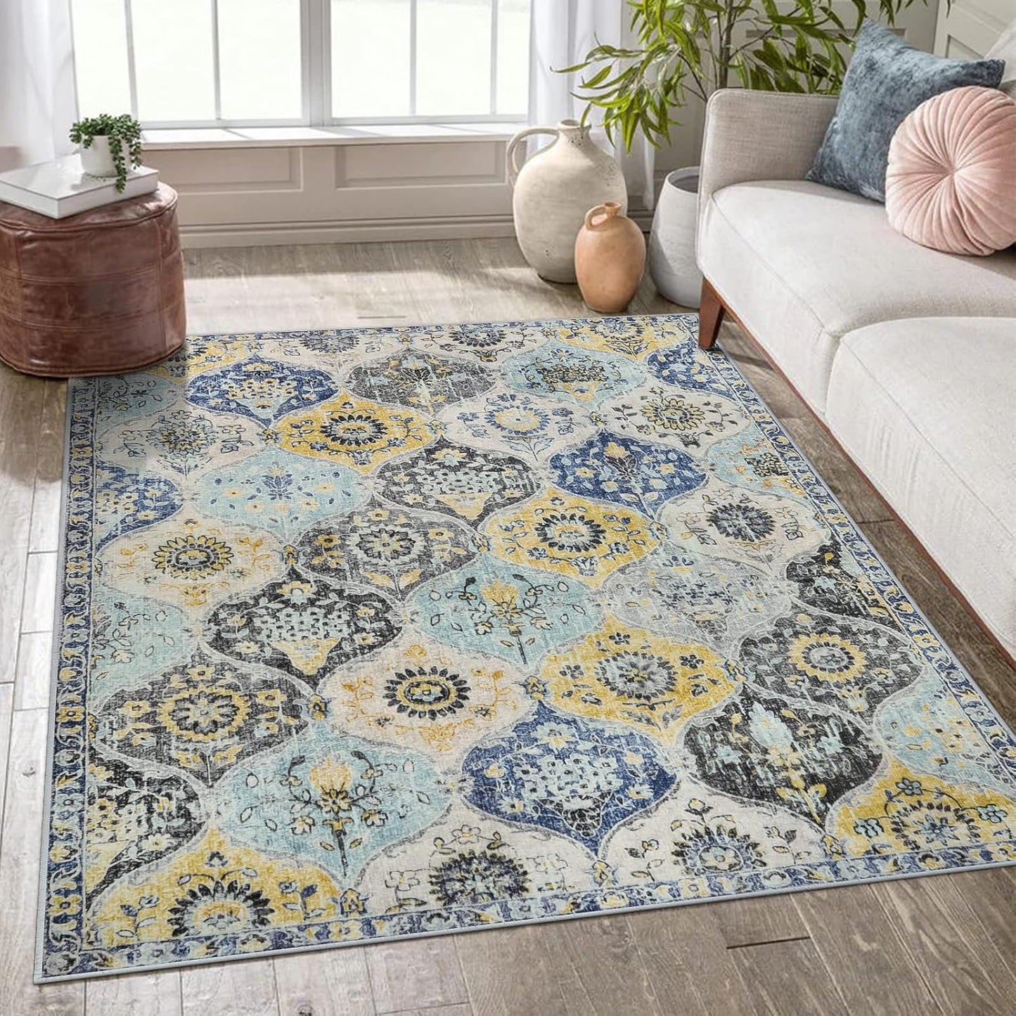 Lahome Moroccan Trellis Washable Area Rug for Living Room