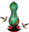 Hummingbird Feeder for Outdoors Hanging - Hand Blown Glass 24 OZ