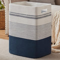Dark Blue & White Rope Laundry Hamper, Large Tall 22in x17in