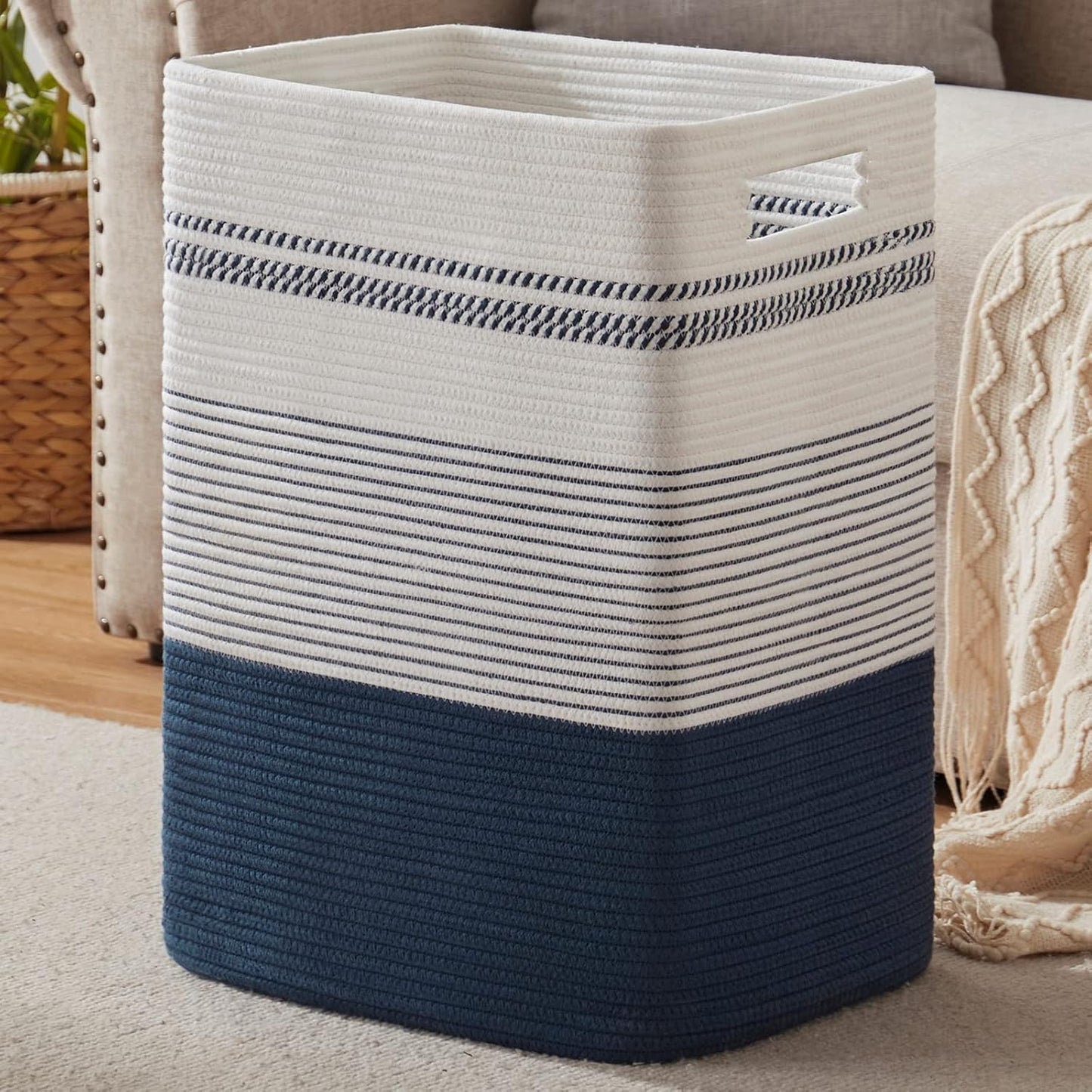 Large Woven Rope Laundry Hamper for Clothes and Blankets